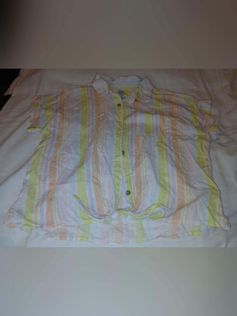 Women's wonder nation Pastel Striped Tie-Front Button Shirt. Lime, Laven & Peach